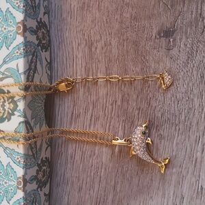 Swarovski Gold Dolphin Necklace l Adjustable l Gold Plated